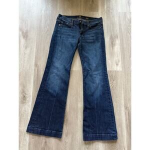 7 For All Mankind Dojo Flare Jeans, Size 28, Dark Denim, Embroidered